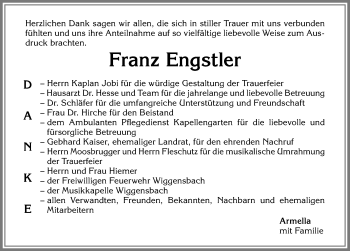 Traueranzeige von Franz Engstler von Allgäuer Zeitung,Kempten