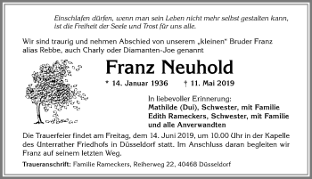 Traueranzeige von Franz Neuhold von Memminger Zeitung