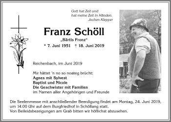 Traueranzeige von Franz Schöll von Allgäuer Anzeigeblatt