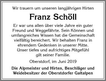 Traueranzeige von Franz Schöll von Allgäuer Anzeigeblatt