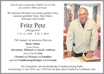 Traueranzeige von Fritz Petz von Allgäuer Zeitung, Füssen