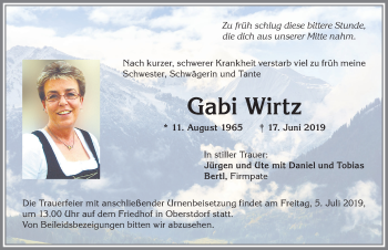 Traueranzeige von Gabi Wirtz von Allgäuer Anzeigeblatt