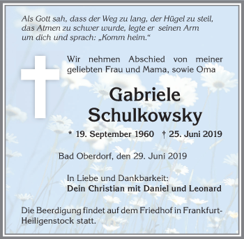 Traueranzeige von Gabriele Schulkowsky von Allgäuer Anzeigeblatt