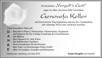 Traueranzeige von Genovefa Keller von Allgäuer Zeitung, Marktoberdorf