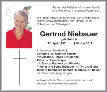 Traueranzeige von Gertrud Niebauer von Memminger Zeitung