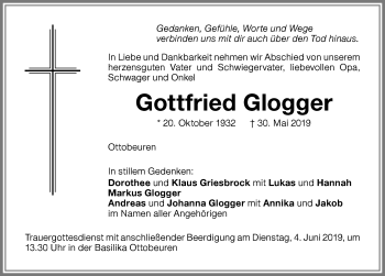 Traueranzeige von Gottfried Glogger von Memminger Zeitung