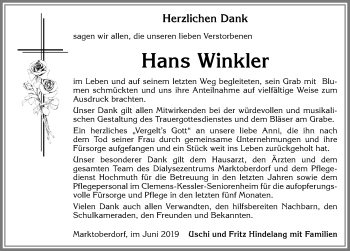 Traueranzeige von Hans Winkler von Allgäuer Zeitung, Marktoberdorf
