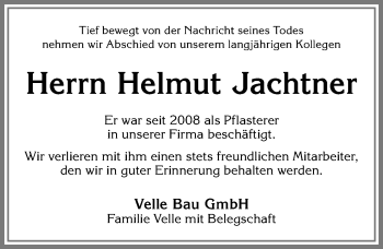 Traueranzeige von Helmut Jachtner von Allgäuer Zeitung, Füssen