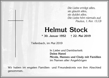 Traueranzeige von Helmut Stock von Allgäuer Anzeigeblatt