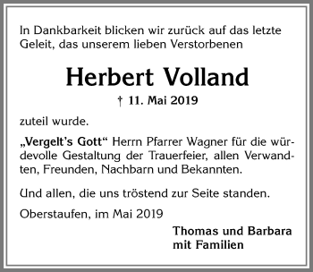 Traueranzeige von Herbert Volland von Allgäuer Zeitung
