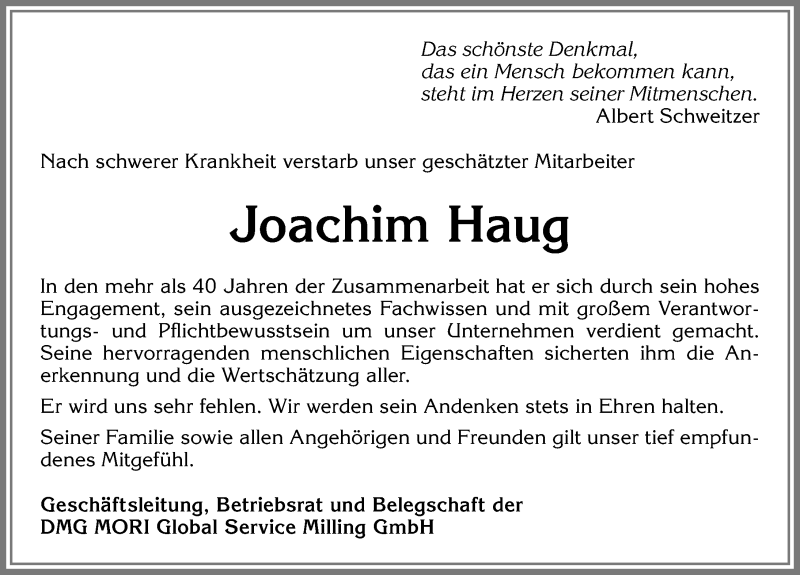  Traueranzeige für Joachim Haug vom 25.06.2019 aus Allgäuer Zeitung, Füssen