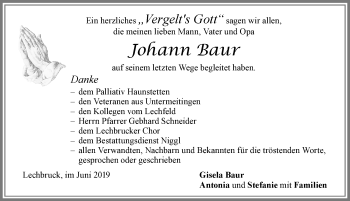 Traueranzeige von Johann Baur von Allgäuer Zeitung