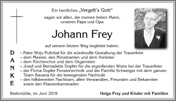 Traueranzeige von Johann Frey von Allgäuer Zeitung, Füssen