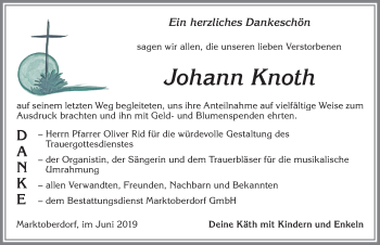 Traueranzeige von Johann Knoth von Allgäuer Zeitung, Marktoberdorf