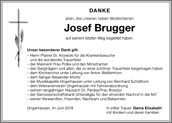 Traueranzeige von Josef Brugger von Memminger Zeitung