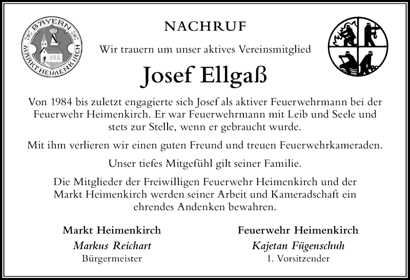  Traueranzeige für Josef Ellgaß vom 12.06.2019 aus Der Westallgäuer