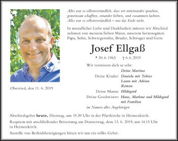 Traueranzeige von Josef Ellgaß von Der Westallgäuer