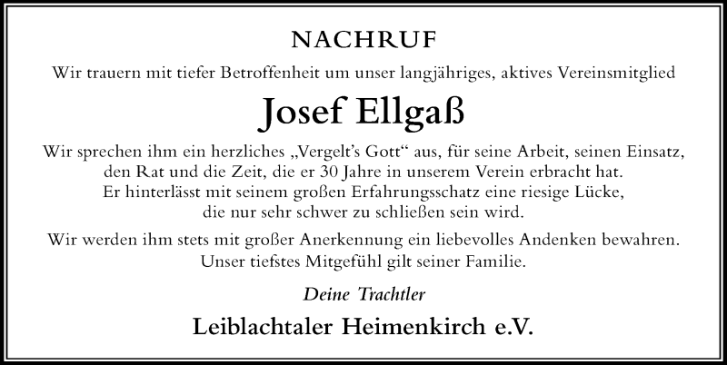  Traueranzeige für Josef Ellgaß vom 12.06.2019 aus Der Westallgäuer