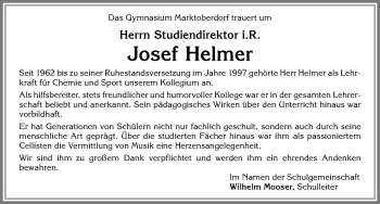 Traueranzeige von Josef Helmer von Allgäuer Zeitung, Marktoberdorf