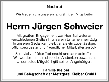 Traueranzeige von Jürgen Schweier von Memminger Zeitung