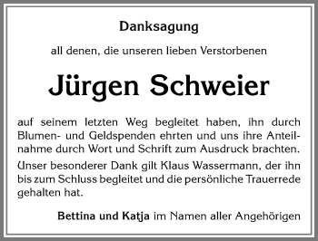 Traueranzeige von Jürgen Schweier von Memminger Zeitung