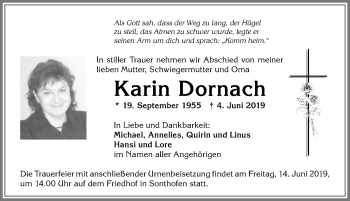 Traueranzeige von Karin Dornach von Allgäuer Anzeigeblatt