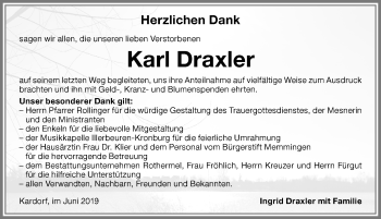 Traueranzeige von Karl Draxler von Memminger Zeitung