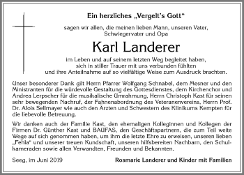 Traueranzeige von Karl Landerer von Allgäuer Zeitung
