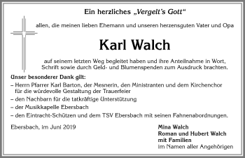 Traueranzeige von Karl Walch von Allgäuer Zeitung, Marktoberdorf