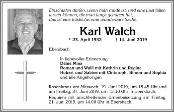 Traueranzeige von Karl Walch von Allgäuer Zeitung