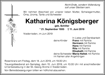 Traueranzeige von Katharina Königsberger von Memminger Zeitung