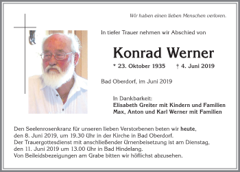 Traueranzeige von Konrad Werner von Allgäuer Anzeigeblatt