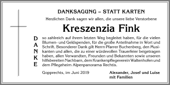 Traueranzeige von Kreszenzia Fink von Allgäuer Anzeigeblatt
