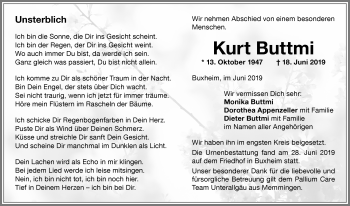 Traueranzeige von Kurt Buttmi von Memminger Zeitung