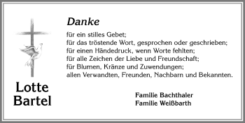 Traueranzeige von Lotte Bartel von Allgäuer Zeitung, Kaufbeuren/Buchloe