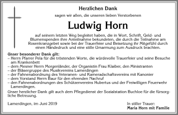 Traueranzeige von Ludwig Horn von Allgäuer Zeitung, Kaufbeuren/Buchloe