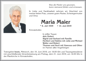 Traueranzeige von Maria Maier von Allgäuer Zeitung,Kempten