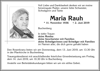 Traueranzeige von Maria Rauh von Allgäuer Zeitung,Kempten