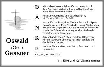 Traueranzeige von Oswald Gassner von Allgäuer Zeitung,Kempten
