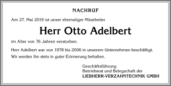 Traueranzeige von Otto Adelbert von Allgäuer Zeitung,Kempten