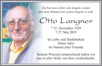 Traueranzeige von Otto Langner von Allgäuer Zeitung, Füssen