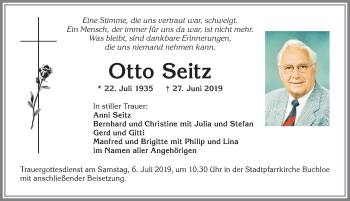 Traueranzeige von Otto Seitz von Allgäuer Zeitung, Kaufbeuren/Buchloe
