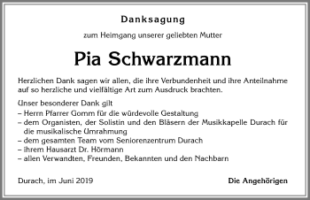 Traueranzeige von Pia Schwarzmann von Allgäuer Zeitung,Kempten