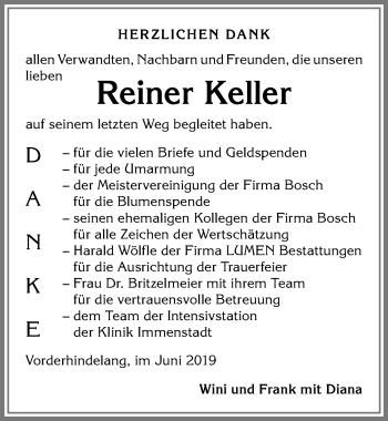 Traueranzeige von Reiner Keller von Allgäuer Anzeigeblatt
