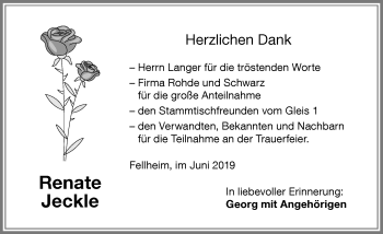 Traueranzeige von Renate Jeckle von Memminger Zeitung
