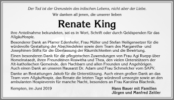 Traueranzeige von Renate King von Allgäuer Zeitung,Kempten