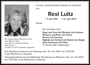 Traueranzeige von Resi Luitz von Allgäuer Zeitung