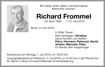 Traueranzeige von Richard Frommel von Memminger Zeitung