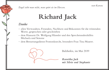 Traueranzeige von Richard Jack von Der Westallgäuer
