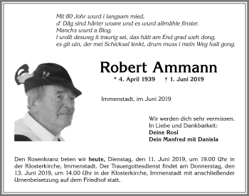 Traueranzeige von Robert Ammann von Allgäuer Anzeigeblatt